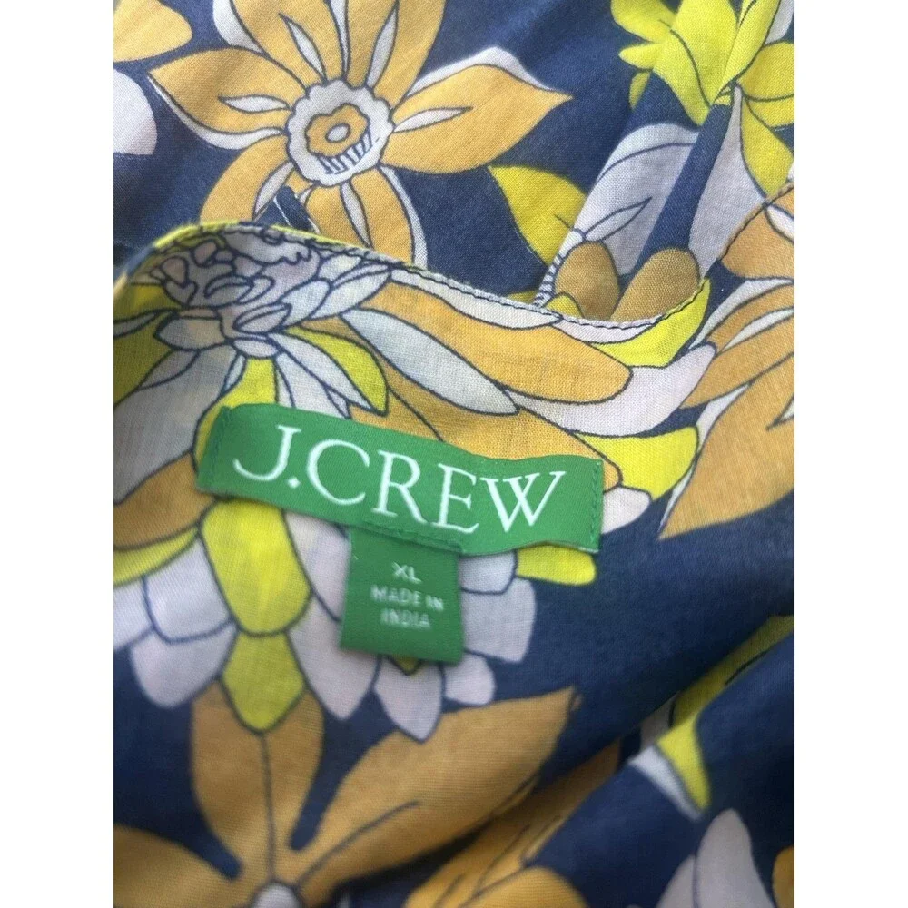 J.Crew Dress Womens XL Multicolor Floral Smocked‎ Hi-Low Ruffle Sundress Cotton